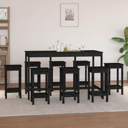 9-piece bar set black solid pine