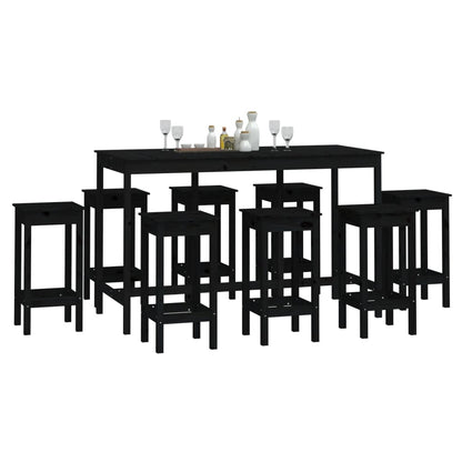 9-piece bar set black solid pine