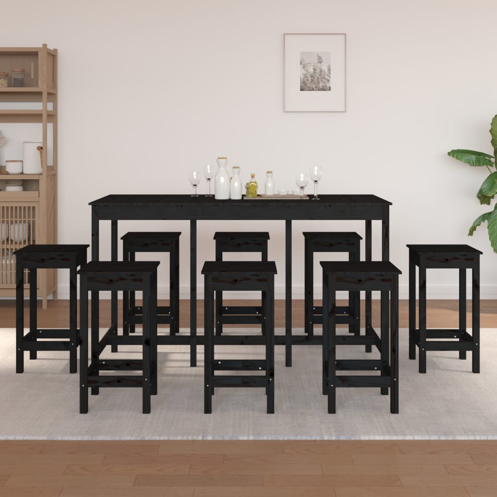 9-piece bar set black solid pine