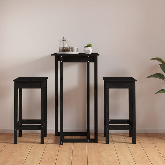 3-piece bar set black solid pine