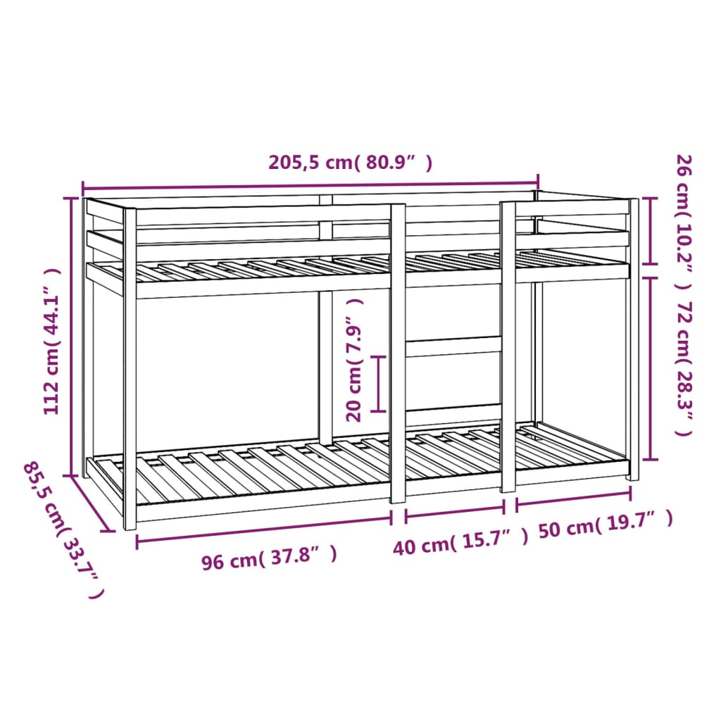 Bunk bed 80x200 cm solid pine