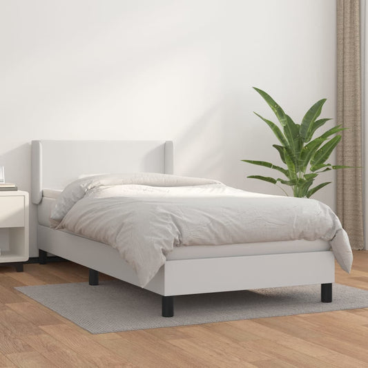 Box spring bed with mattress white 90x200 cm artificial leather
