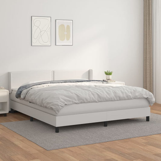 Box spring bed with mattress white 160x200 cm artificial leather