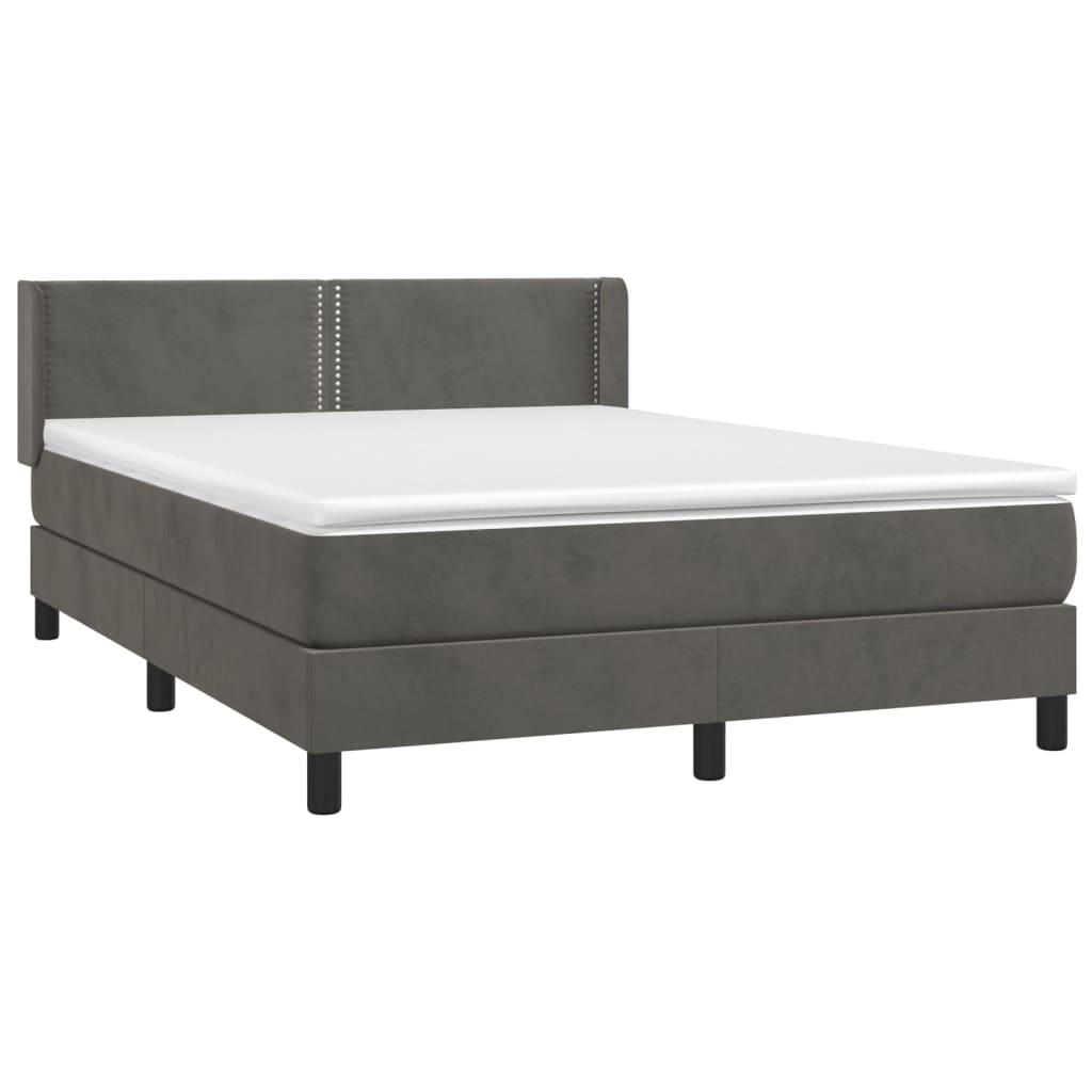 Box spring bed with mattress dark grey 140x200 cm velvet