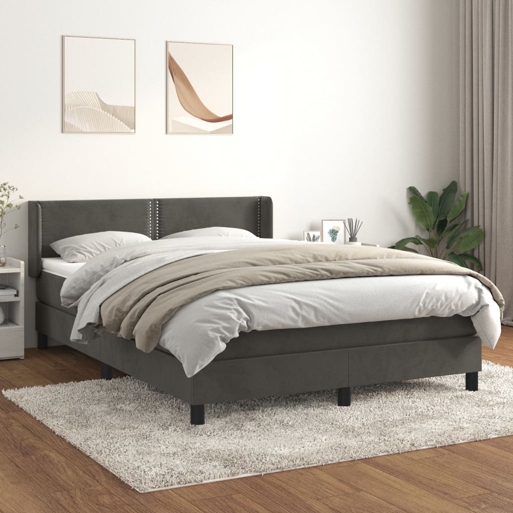 Box spring bed with mattress dark grey 140x200 cm velvet