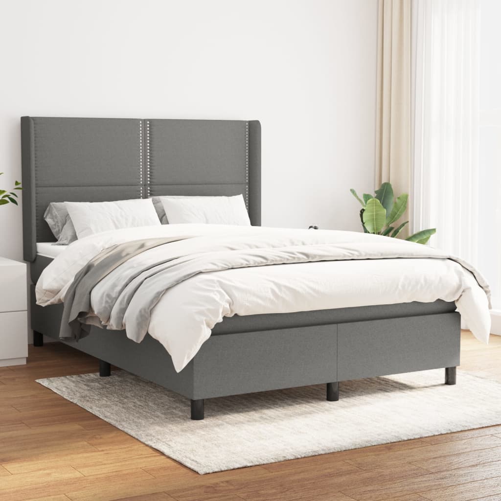 Box spring bed with mattress dark grey 140x200 cm fabric