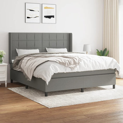 Box spring bed with mattress dark grey 160x200 cm fabric
