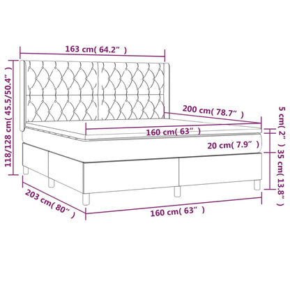 Box spring bed with mattress light grey 160x200 cm fabric