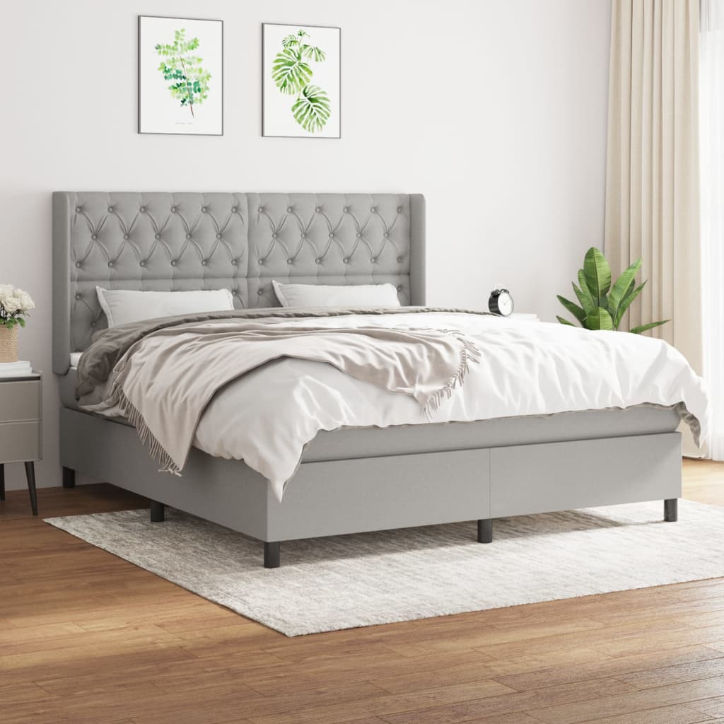 Box spring bed with mattress light grey 160x200 cm fabric