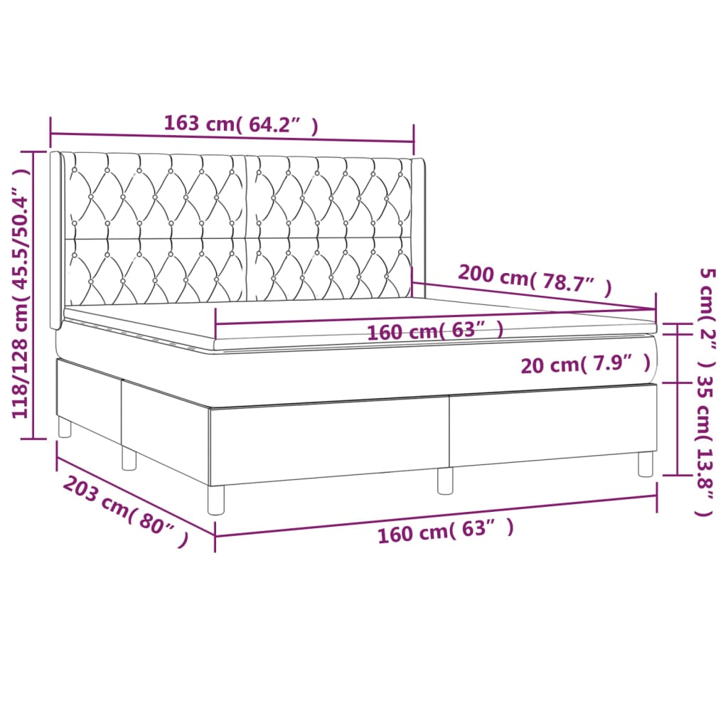Box spring bed with mattress dark grey 160x200 cm fabric