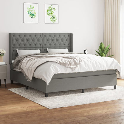 Box spring bed with mattress dark grey 160x200 cm fabric