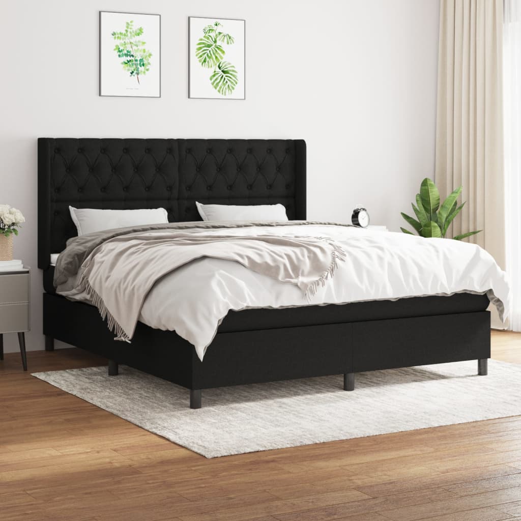 Box spring bed with mattress black 160x200 cm fabric