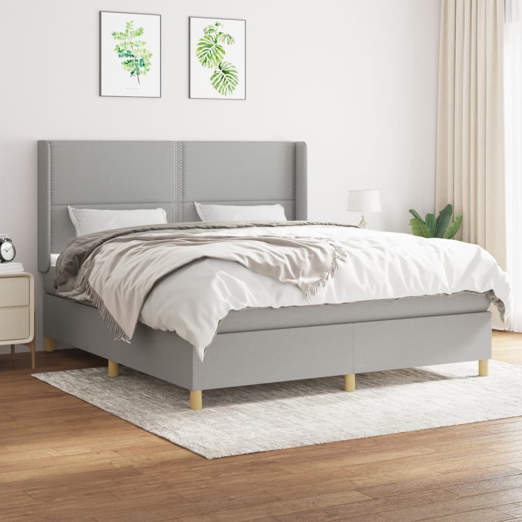 Box spring bed with mattress light grey 160x200 cm fabric