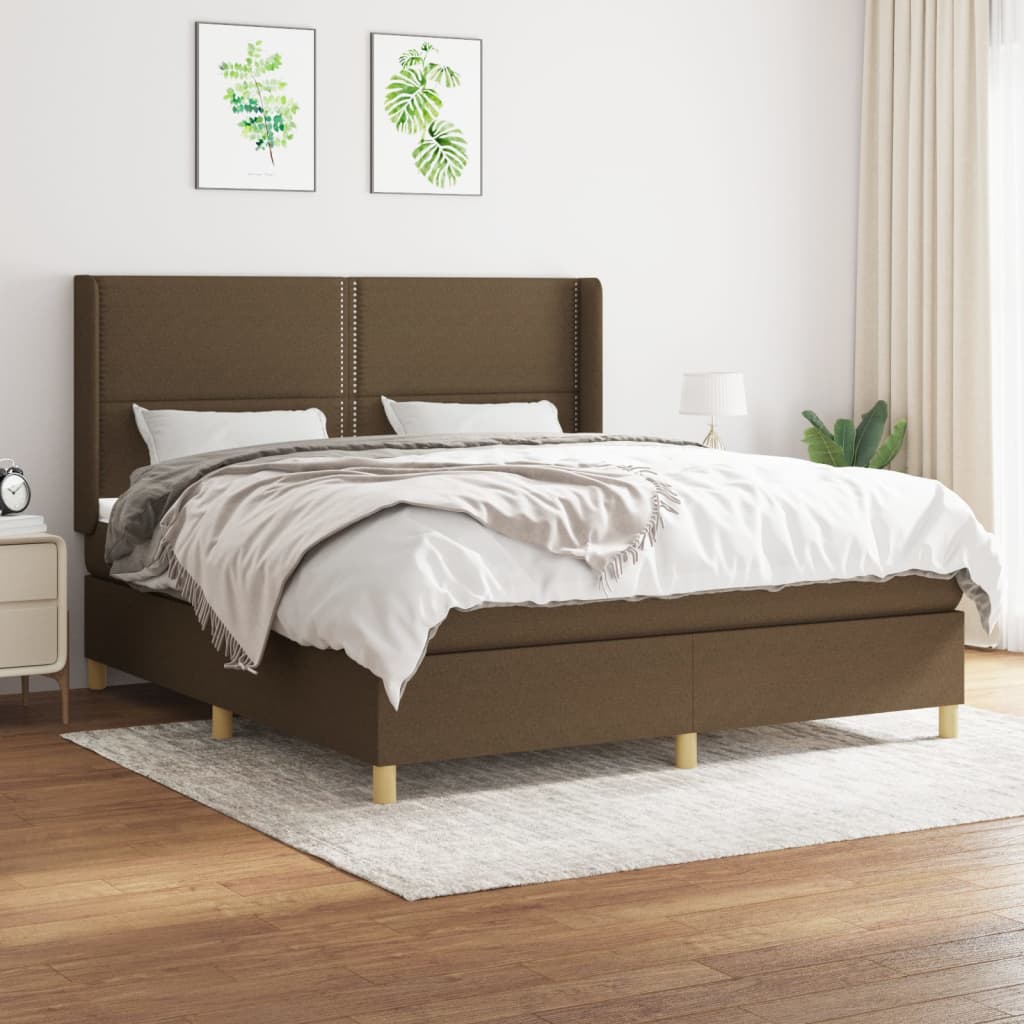 Box spring bed with mattress dark brown 180x200 cm fabric