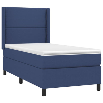 Box spring bed with mattress &amp; LED blue 90x200 cm fabric