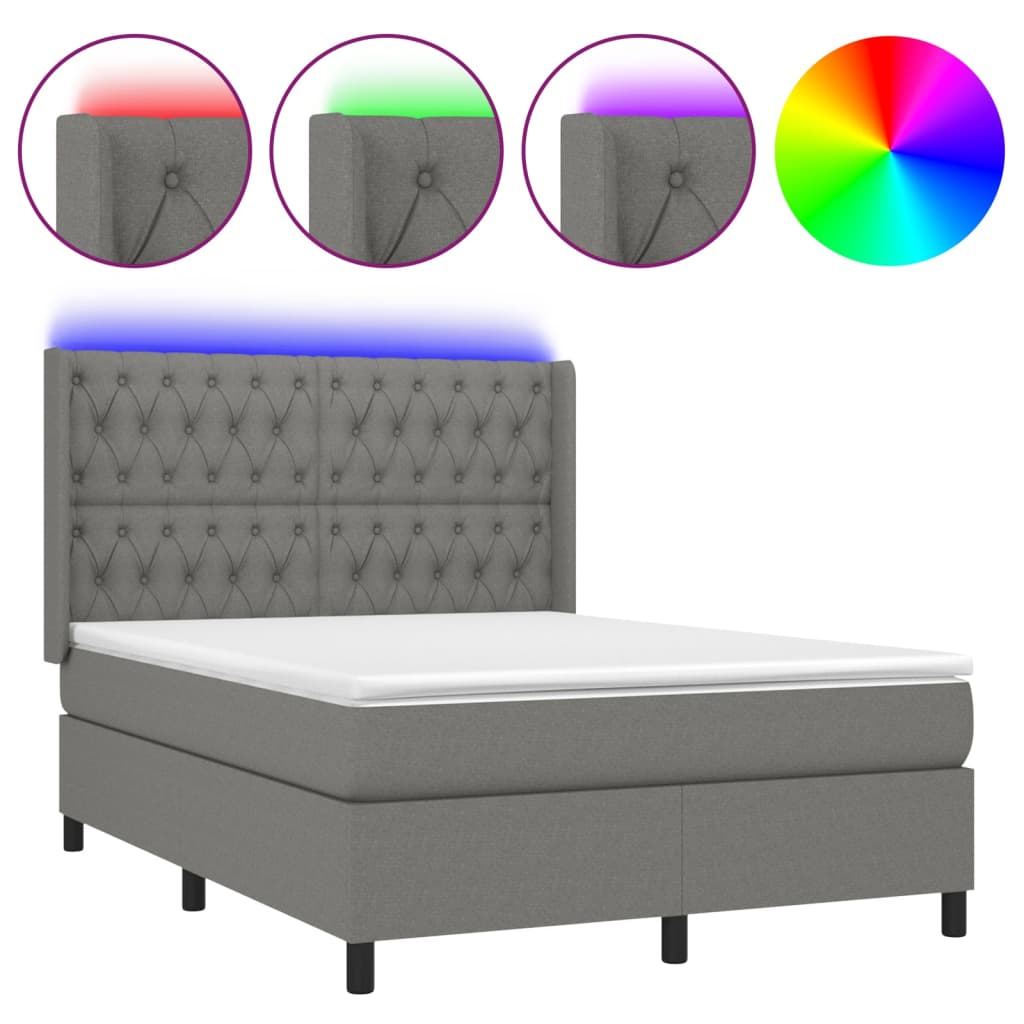 Box spring bed with mattress &amp; LED dark grey 140x200 cm fabric