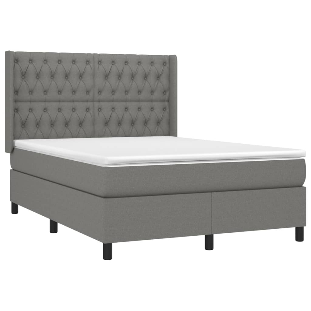 Box spring bed with mattress &amp; LED dark grey 140x200 cm fabric