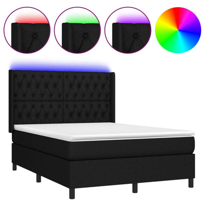 Box spring bed with mattress &amp; LED black 140x200 cm fabric