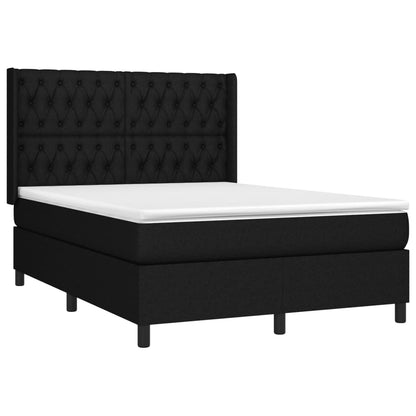 Box spring bed with mattress &amp; LED black 140x200 cm fabric