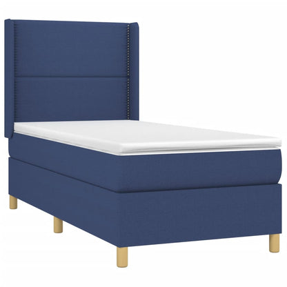Box spring bed with mattress &amp; LED blue 90x200 cm fabric