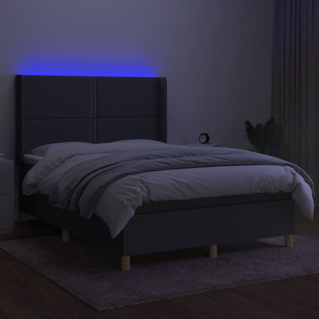 Box spring bed with mattress &amp; LED dark grey 140x200 cm fabric