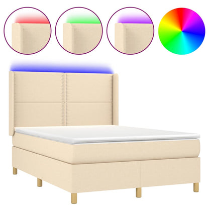 Boxspringbett mit Matratze & LED Creme 140x200 cm Stoff