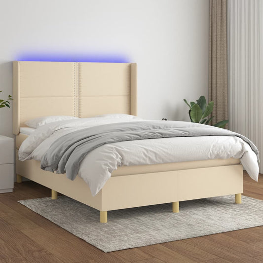 Boxspringbett mit Matratze & LED Creme 140x200 cm Stoff
