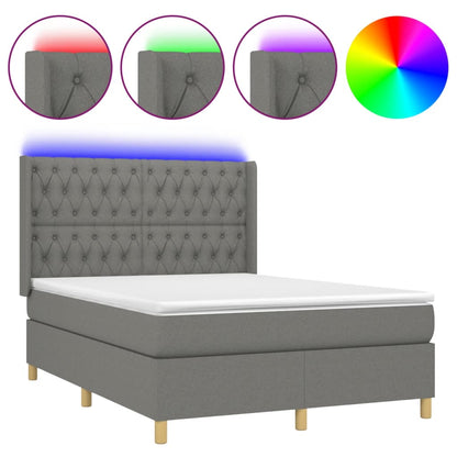 Box spring bed with mattress &amp; LED dark grey 140x200 cm fabric