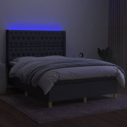 Box spring bed with mattress &amp; LED dark grey 140x200 cm fabric