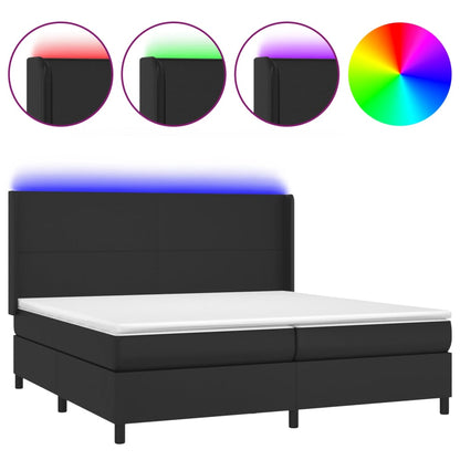 Box spring bed with mattress &amp; LED black 200x200 cm artificial leather