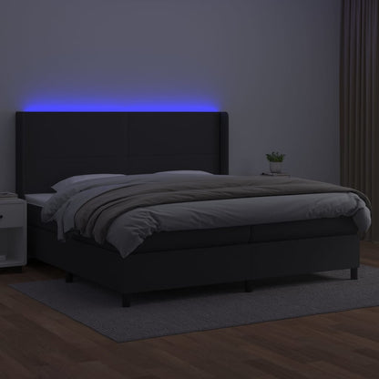 Box spring bed with mattress &amp; LED black 200x200 cm artificial leather