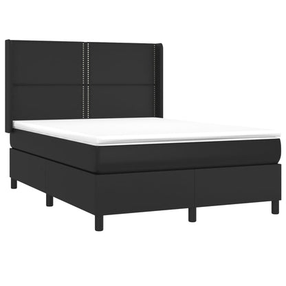 Box spring bed with mattress &amp; LED black 140x200 cm artificial leather