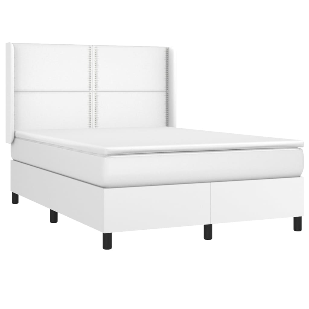Box spring bed with mattress &amp; LED white 140x200 cm artificial leather