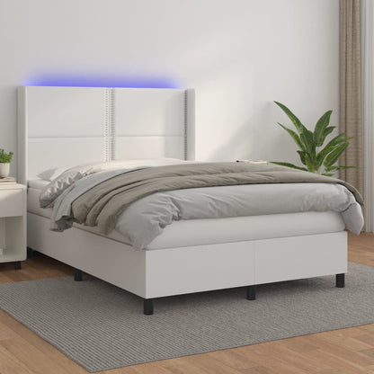 Box spring bed with mattress &amp; LED white 140x200 cm artificial leather