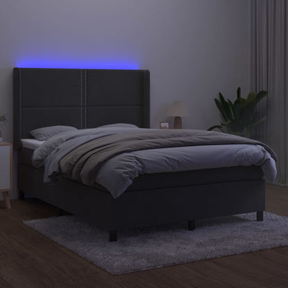 Box spring bed with mattress &amp; LED dark grey 140x200 cm velvet