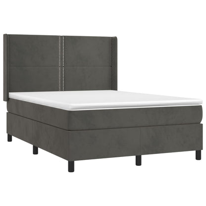 Box spring bed with mattress &amp; LED dark grey 140x200 cm velvet