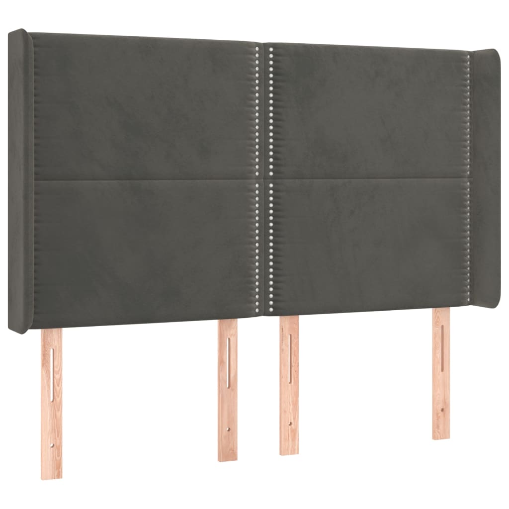 Box spring bed with mattress &amp; LED dark grey 140x200 cm velvet