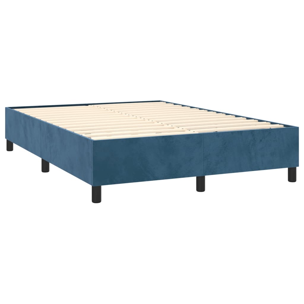 Box spring krevet s madracem i LED tamnoplavi 140x200 cm baršun
