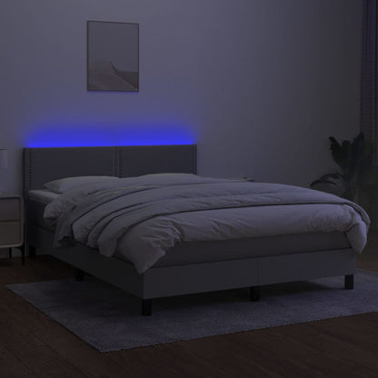 Box spring bed with mattress &amp; LED light grey 140x200 cm fabric