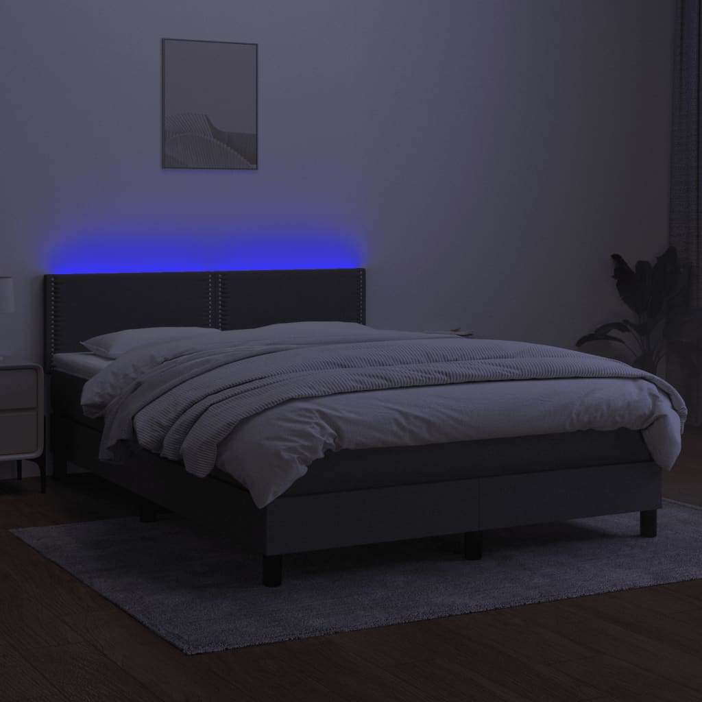 Box spring bed with mattress &amp; LED dark grey 140x200 cm fabric