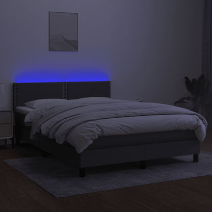 Box spring bed with mattress &amp; LED dark grey 140x200 cm fabric