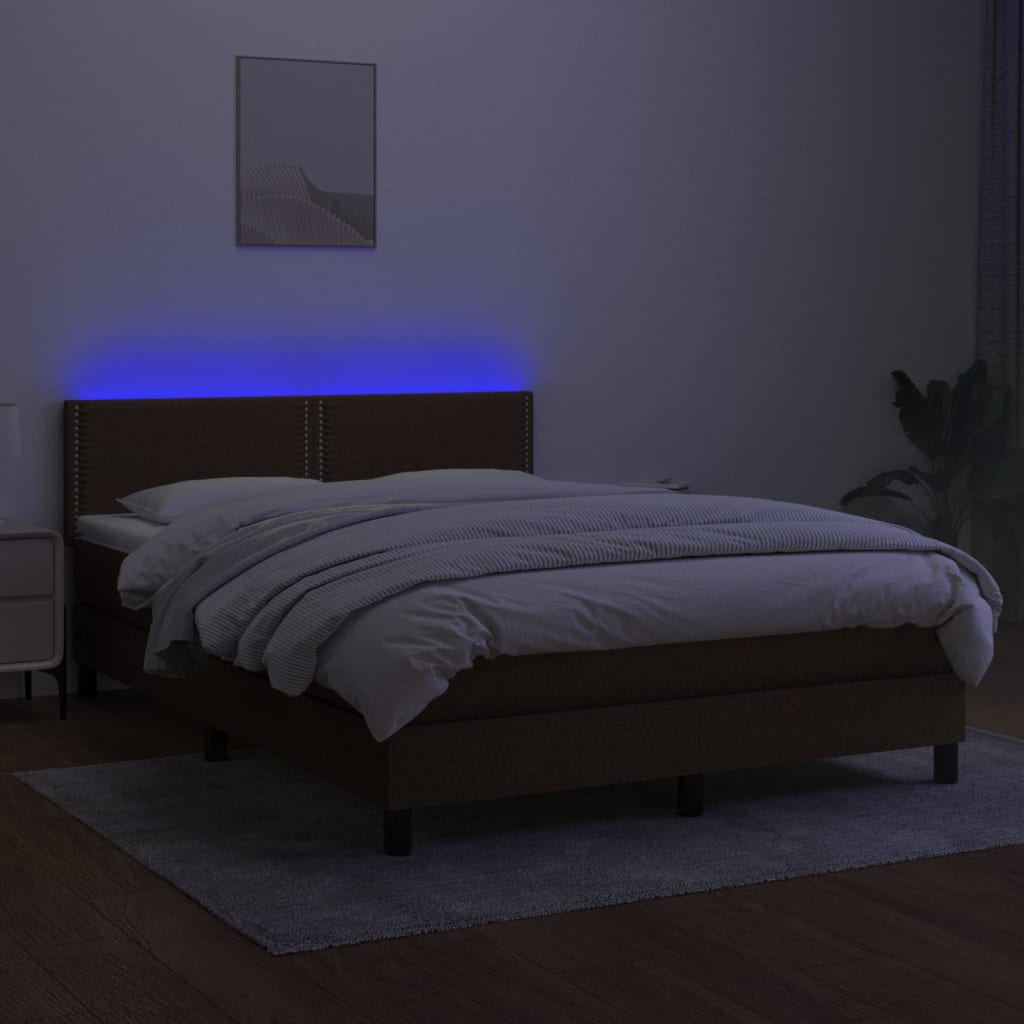 Box spring krevet s madracem i LED tamnosmeđom tkaninom 140x200 cm