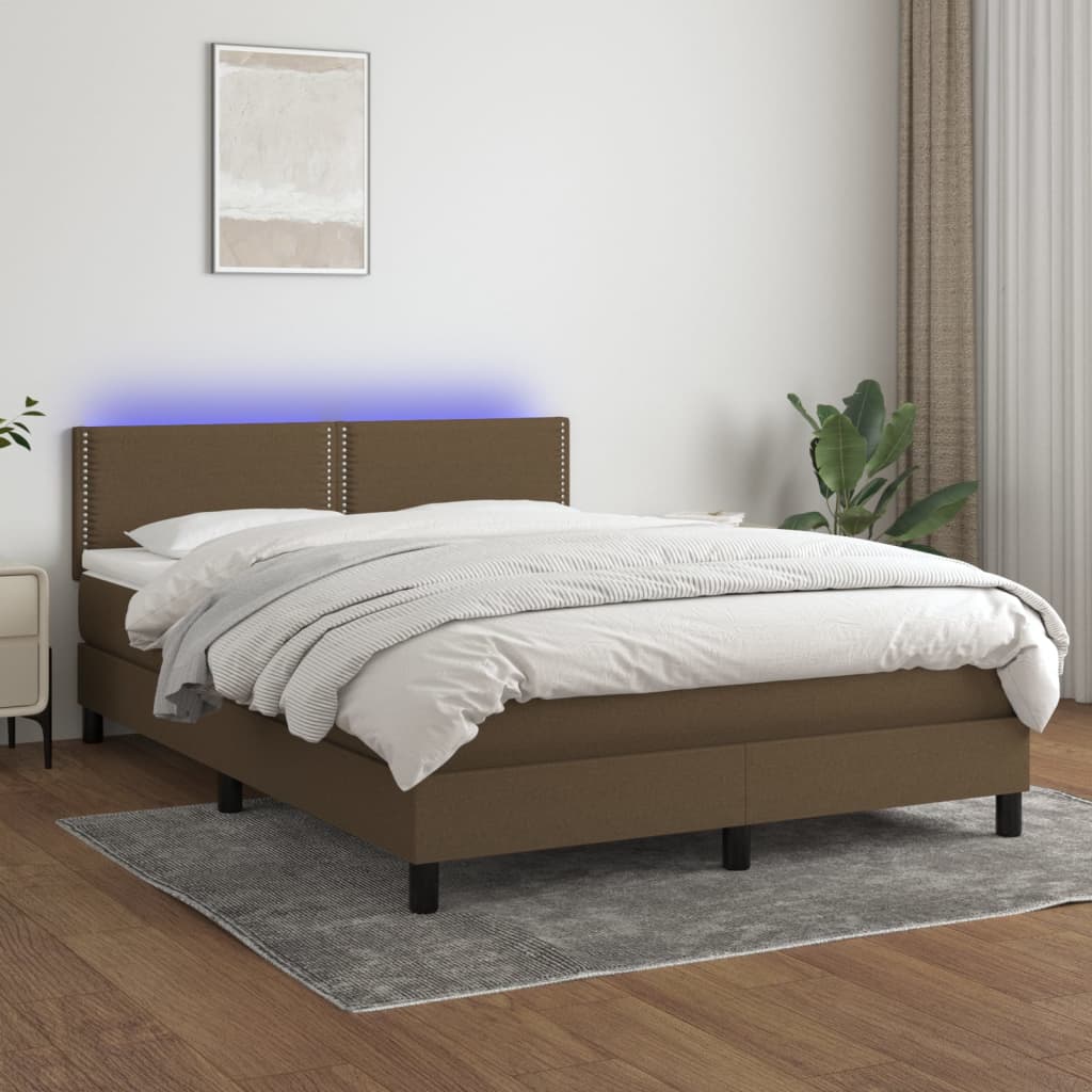 Box spring krevet s madracem i LED tamnosmeđom tkaninom 140x200 cm