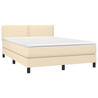 Box spring bed with mattress &amp; LED cream 140x200 cm fabric