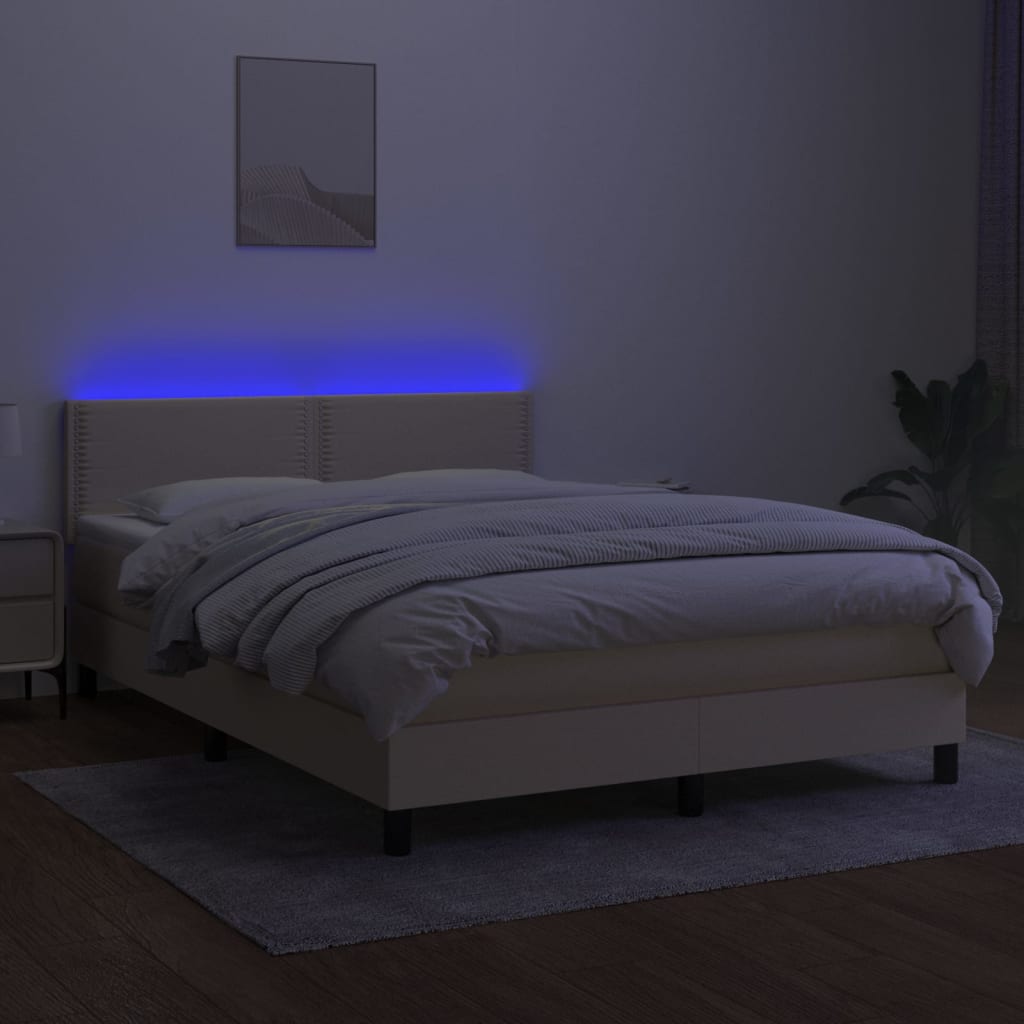 Box spring bed with mattress &amp; LED cream 140x200 cm fabric