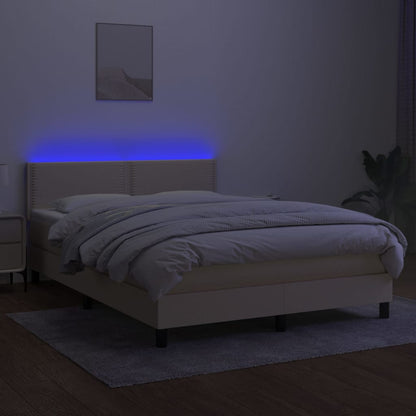 Box spring bed with mattress &amp; LED cream 140x200 cm fabric