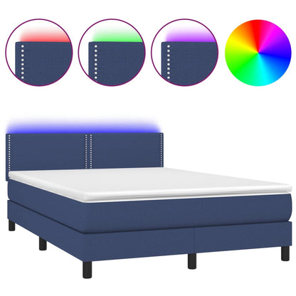 Box spring bed with mattress &amp; LED blue 140x200 cm fabric
