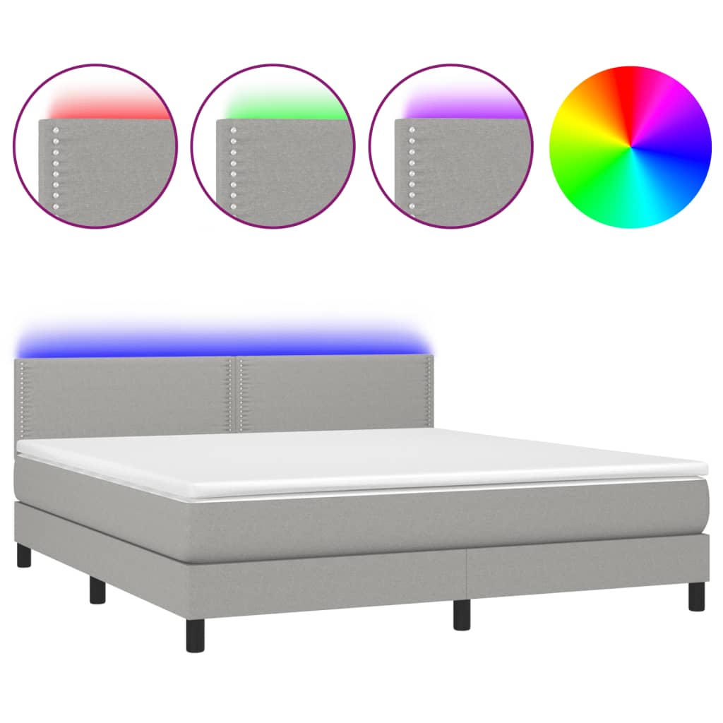 Box spring bed with mattress &amp; LED light grey 160x200 cm fabric