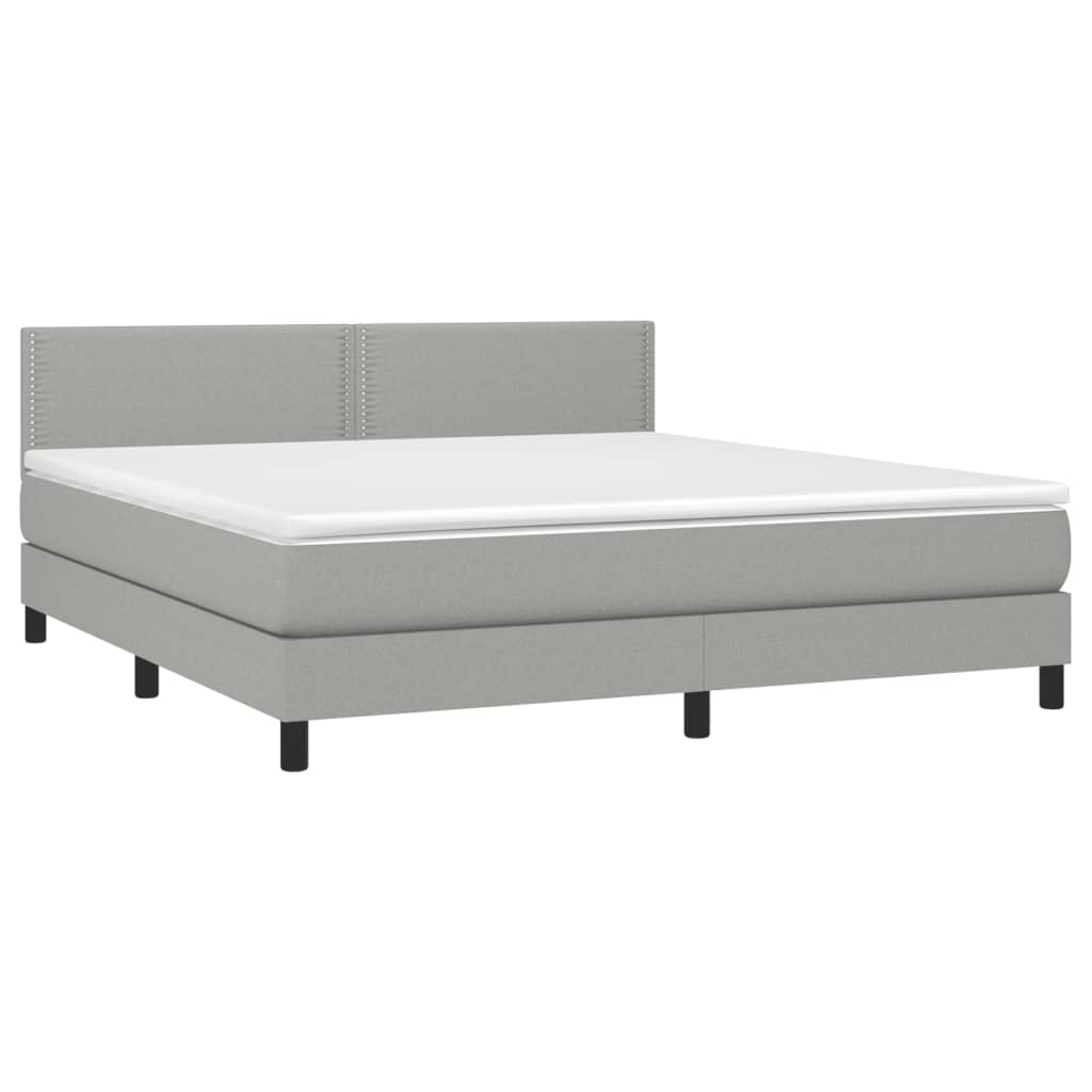 Box spring bed with mattress &amp; LED light grey 160x200 cm fabric