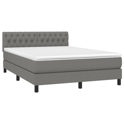 Box spring bed with mattress &amp; LED dark grey 140x200 cm fabric